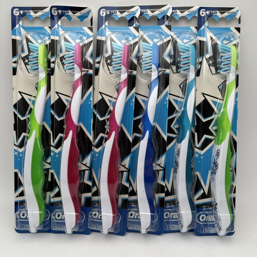 6x Oral B CrossAction Toothbrush 6+ Years Kids Childrens Dental -colors may vary